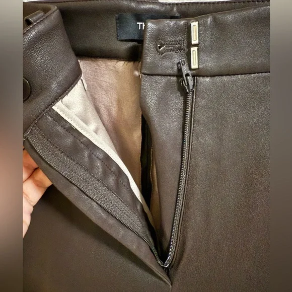 Theory Demitria HWL Chocolate Brown Lamb Leather Pants Size 4 NWT
